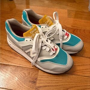 RARE BNWOT New Balance CONCEPTS , AQUA Gray & Yellow Lace-Up Sneakers SIZE 8.5